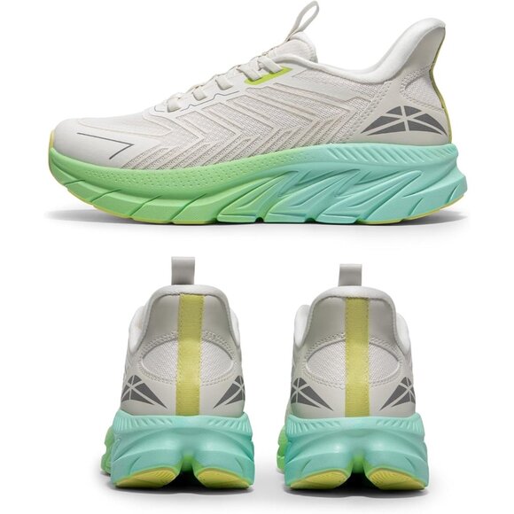 Women's Beige Green Walking Shoes Comfort Breathable Non-Slip Gym Sneaker - Picture 7 of 8